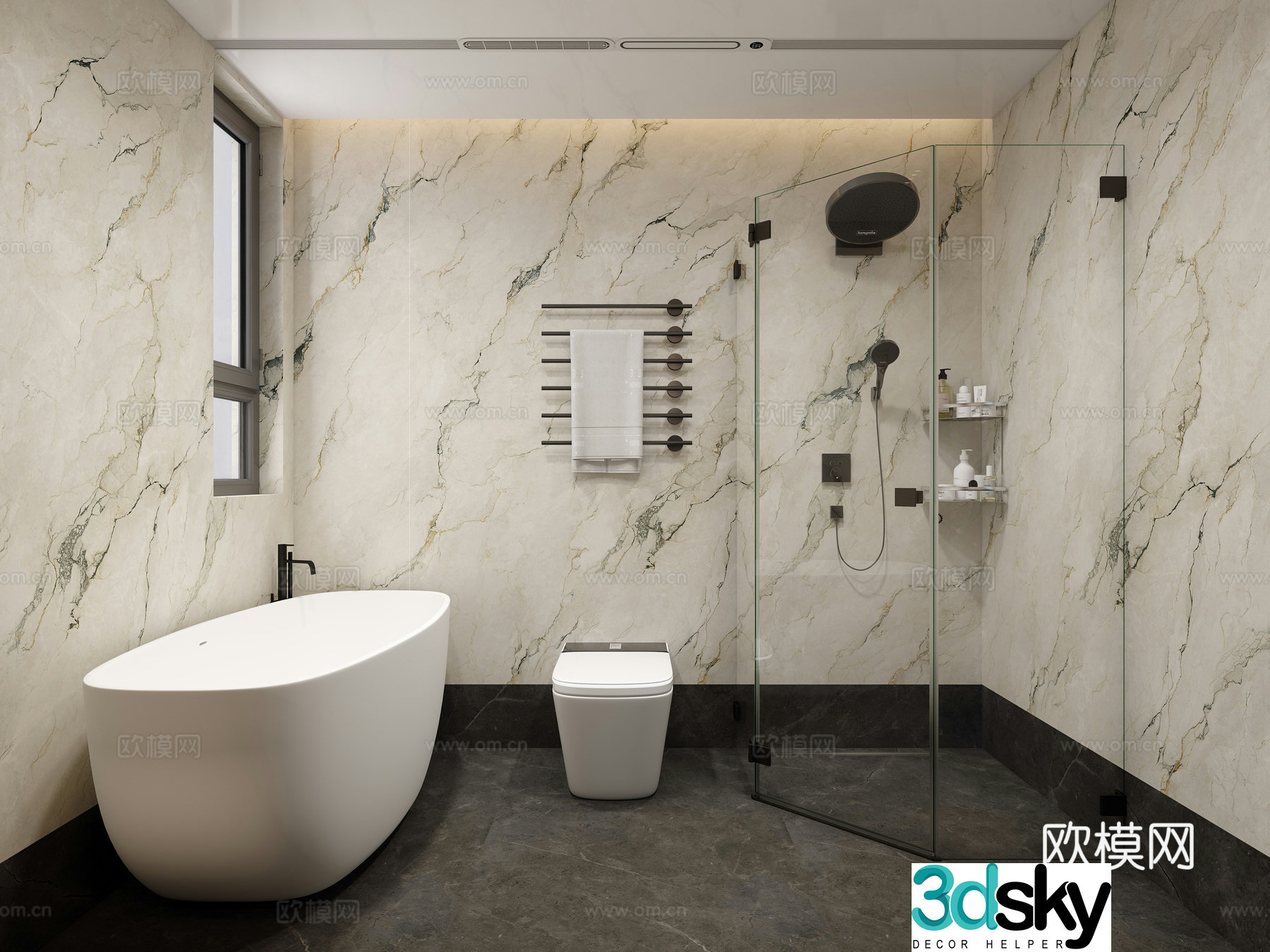 French retro bathroom French bathroom cabinet Bathtub Toilet Shower Room Concealed shower 3D model