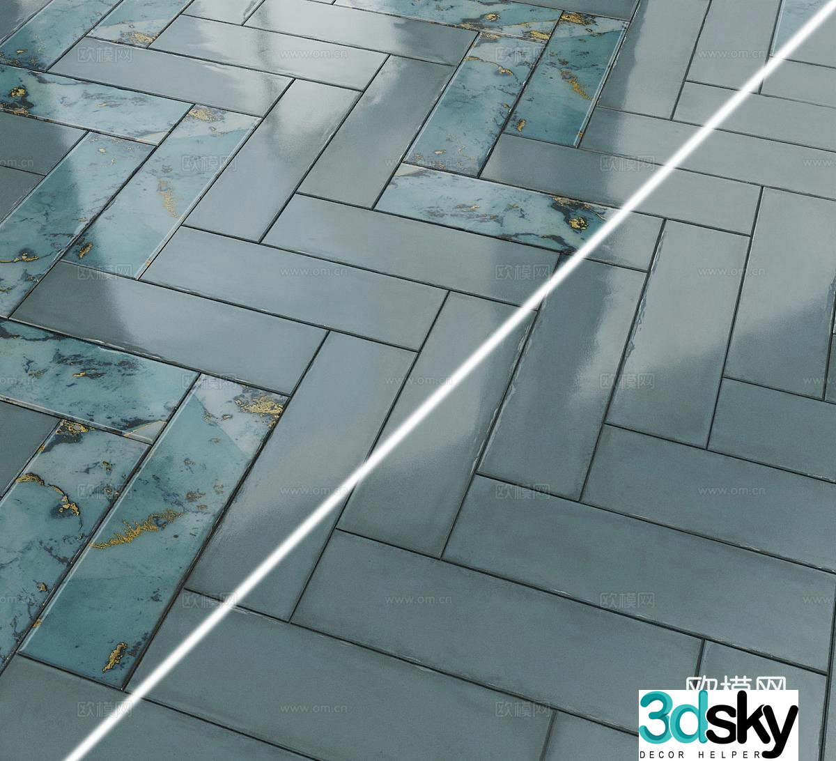 Foreign retro tiles handmade tiles parquet tiles antique tiles bricks and stones blue tiles 3d model