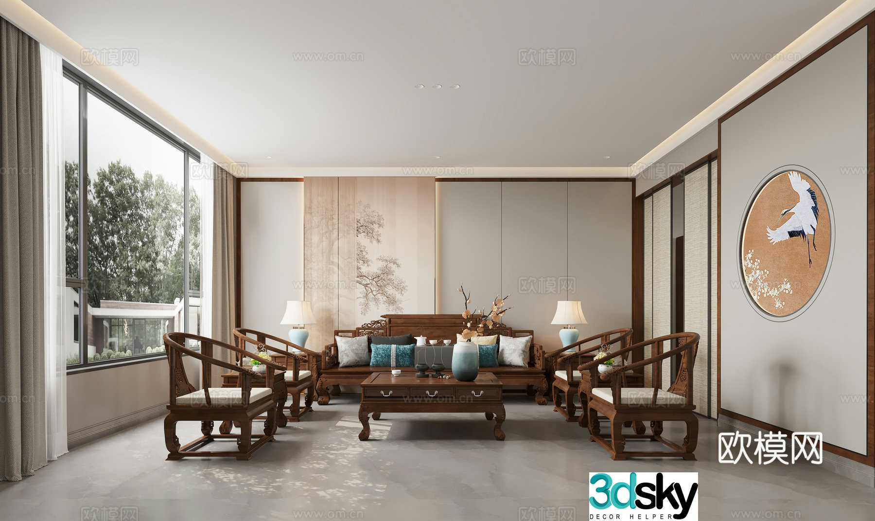 Chinese living and dining room 3D model