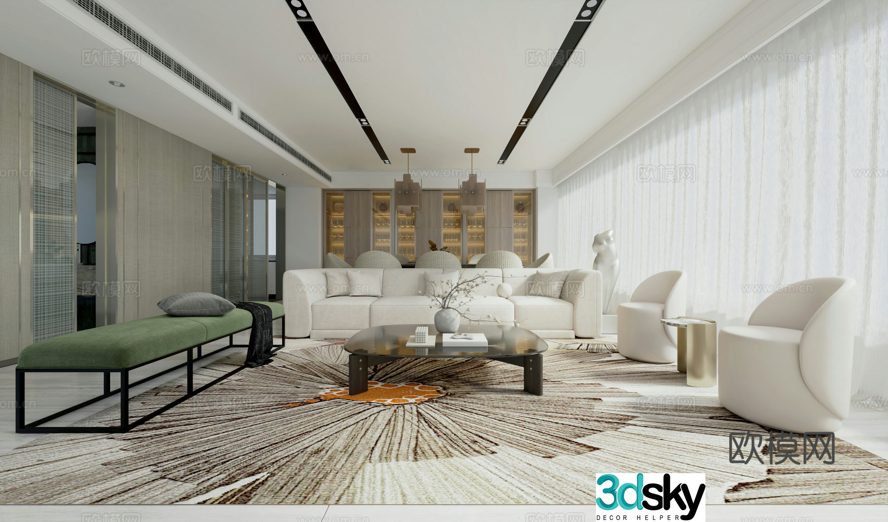 Living room sofa living room dining carpet empty living room 3d model
