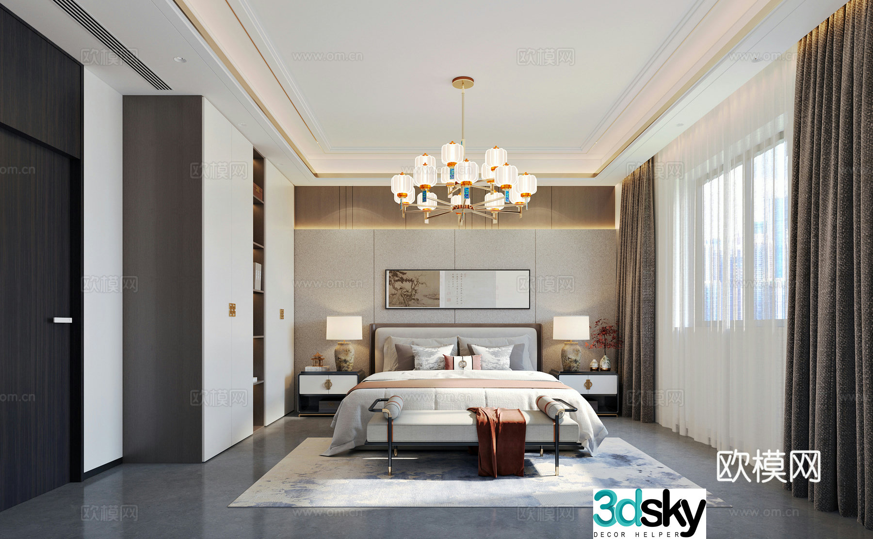 New Chinese bedroom 3D model