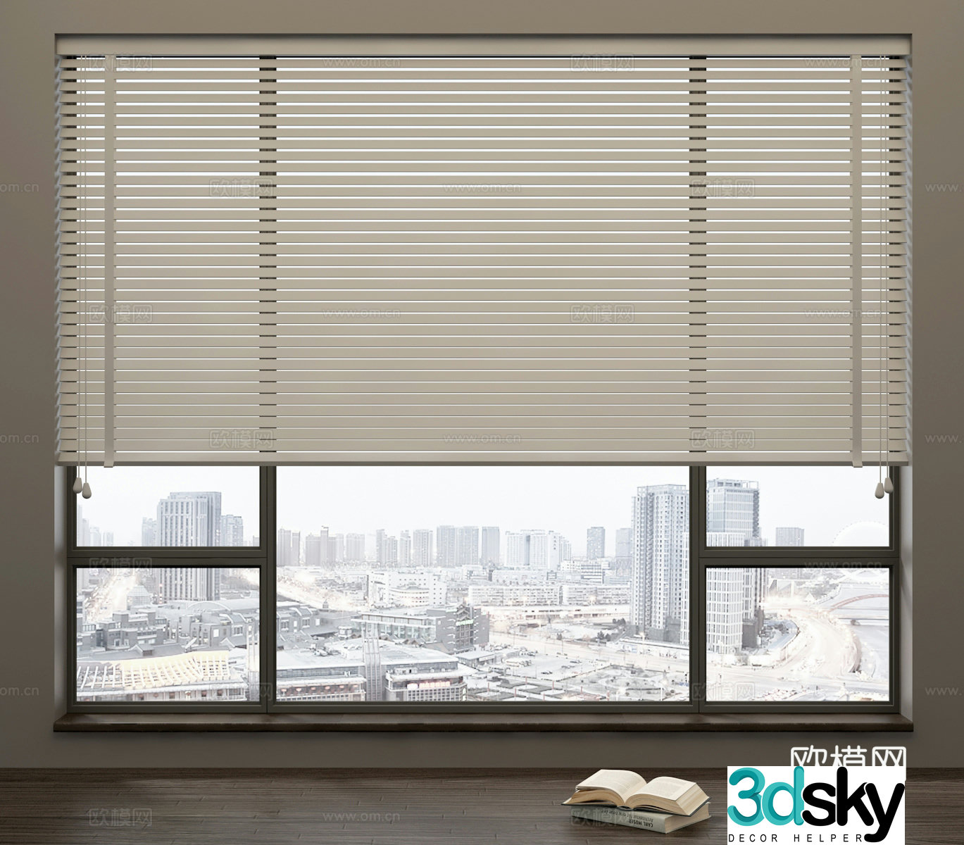 Modern curtain venetian blind floor-to-ceiling window 3d model