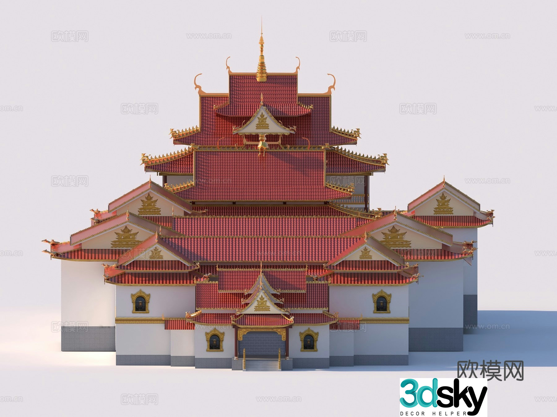Zen retro Buddhist temple 3d model
