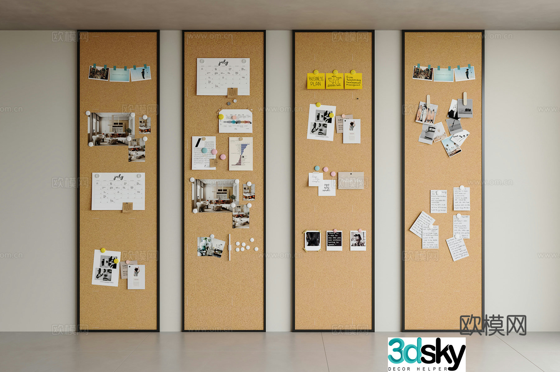 Modern photo wall cork board sticky notes wall sticky notes wall decoration photo wall decorative board 3d model
