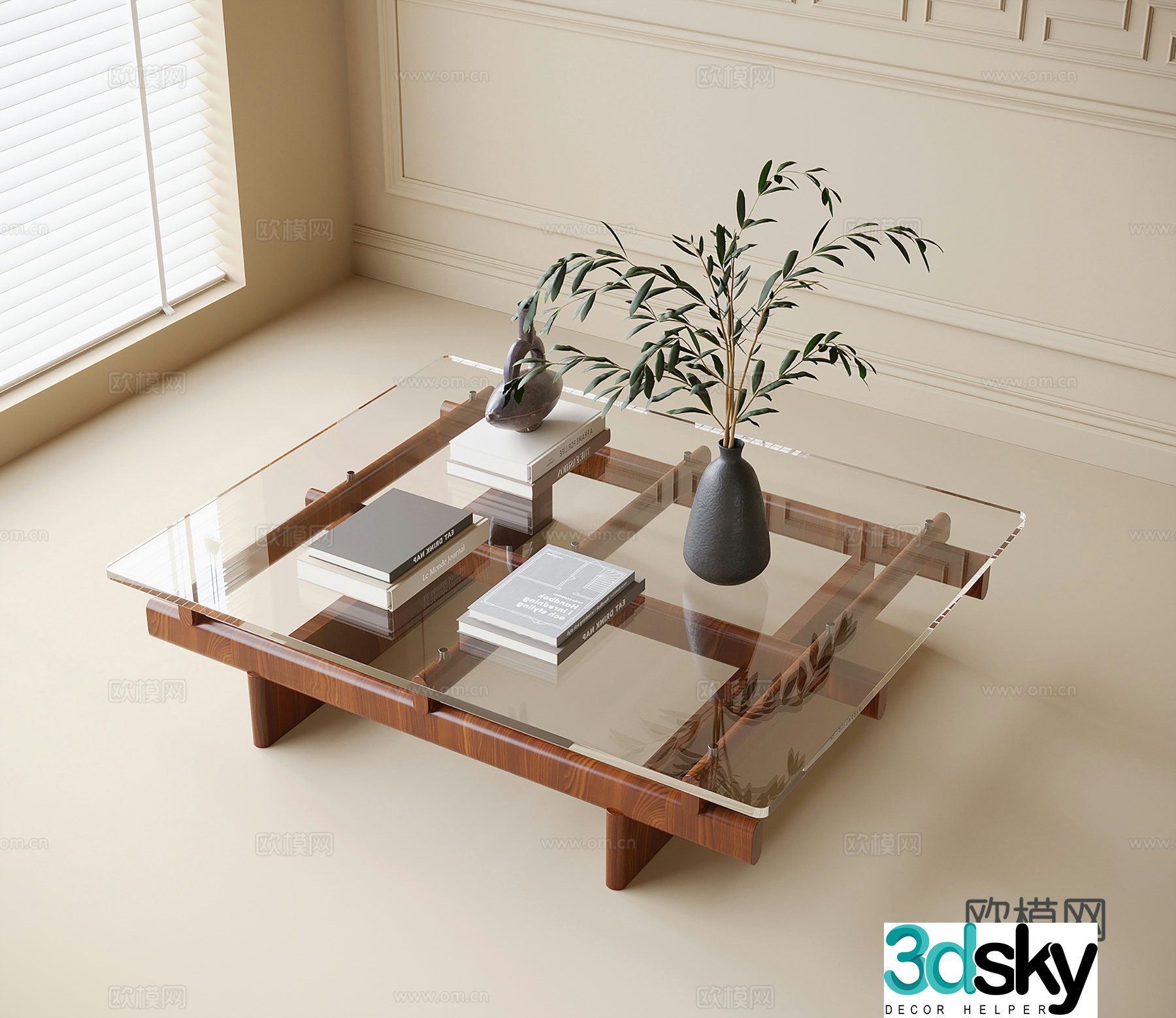 Modern glass coffee table coffee table decoration 3d model