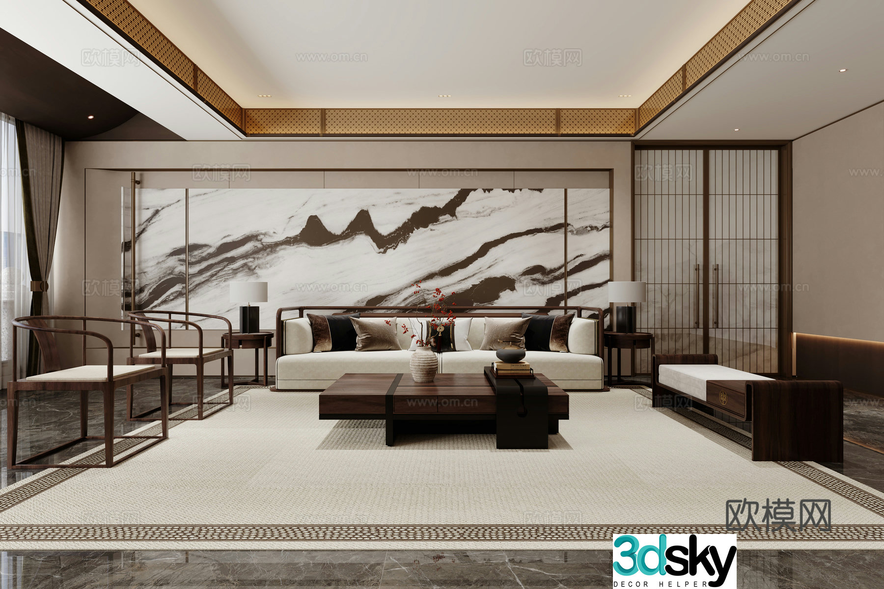 New Chinese style living and dining room 3D model