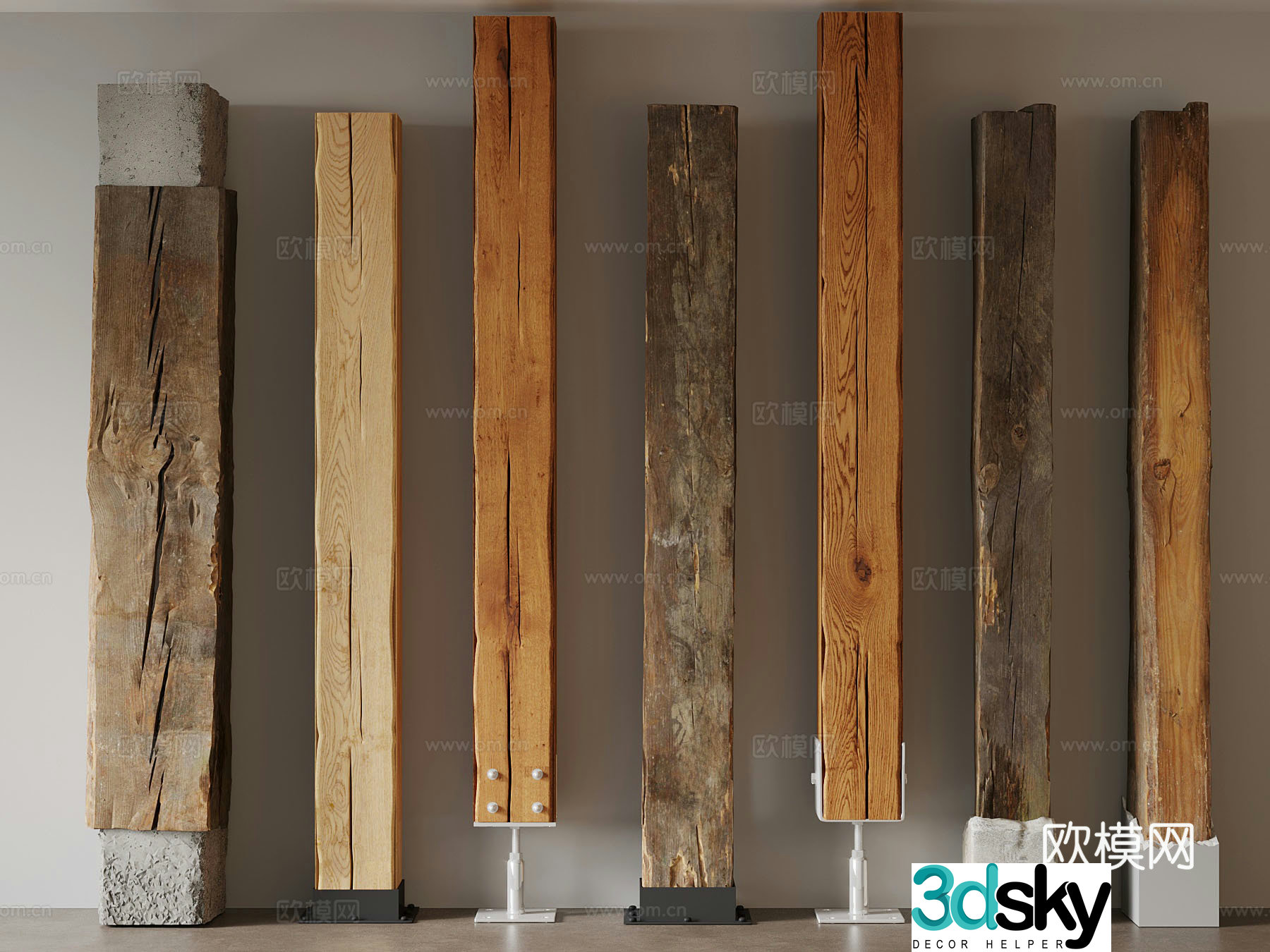 Modern old wood pillar 3d model