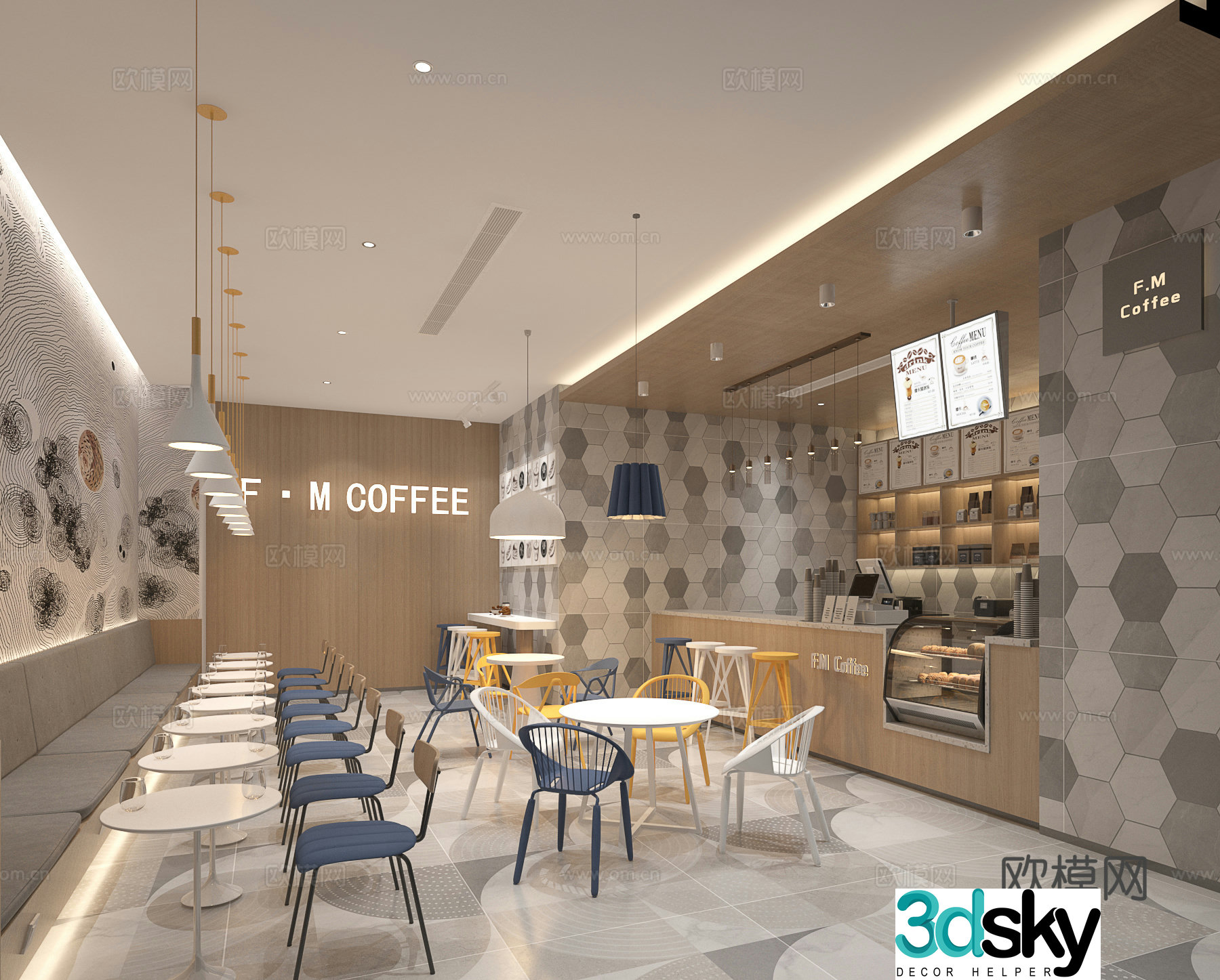 Modern coffee shop Milk tea dessert shop 3d model