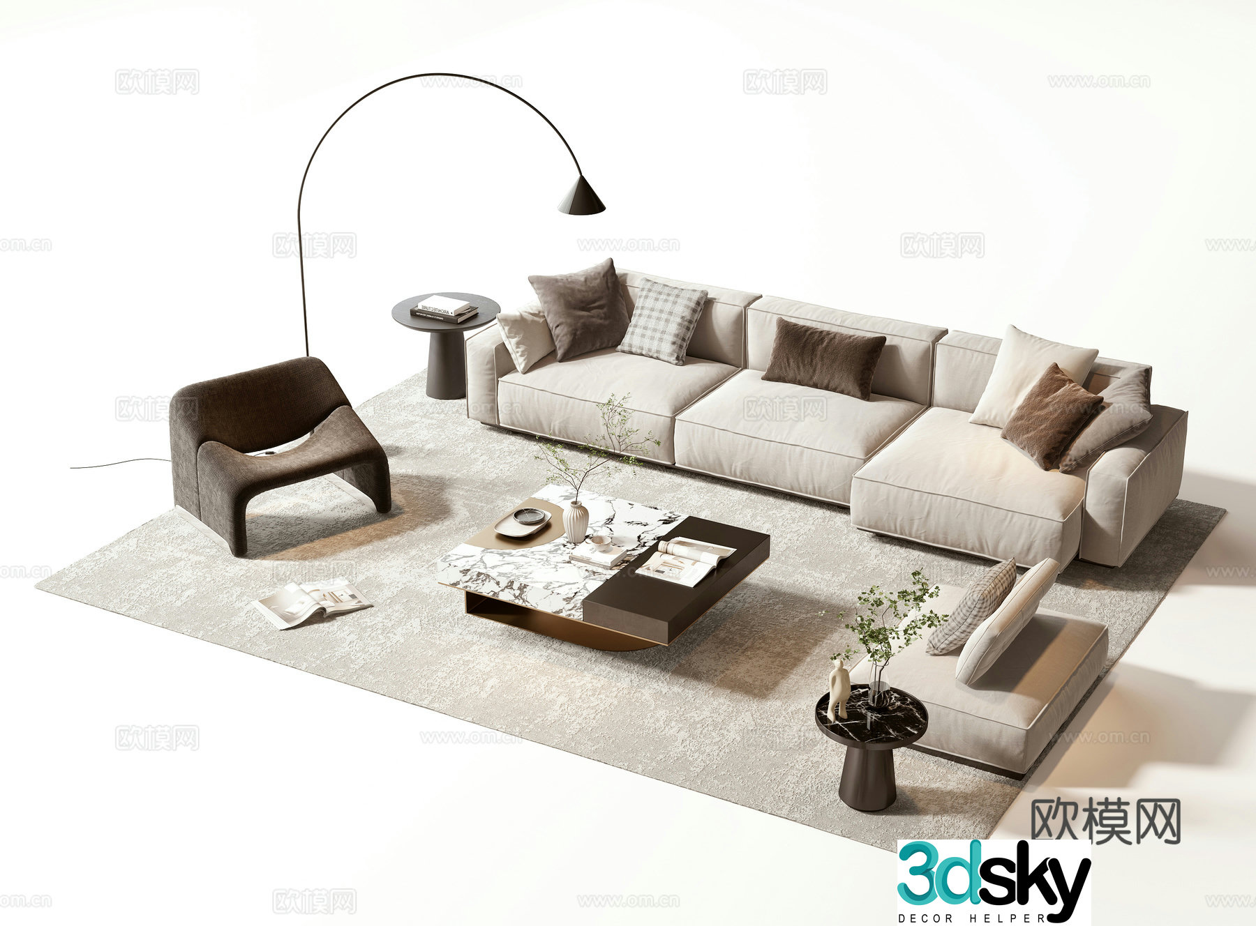 Modern sofa coffee table set 3d model
