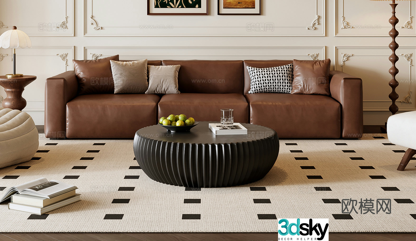 French sofa coffee table combination 3D model