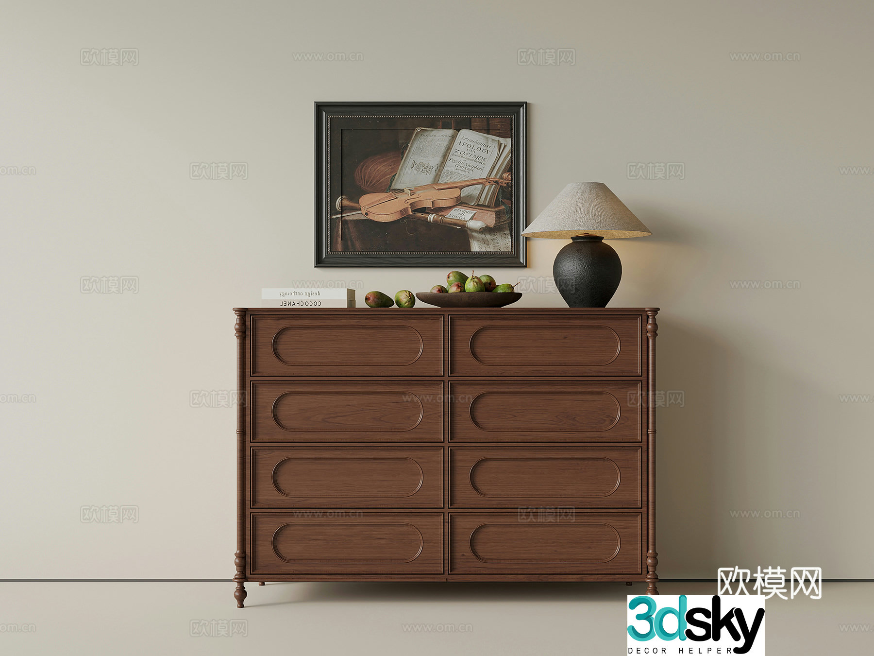 French retro style entrance cabinet side cabinet chest 3d model