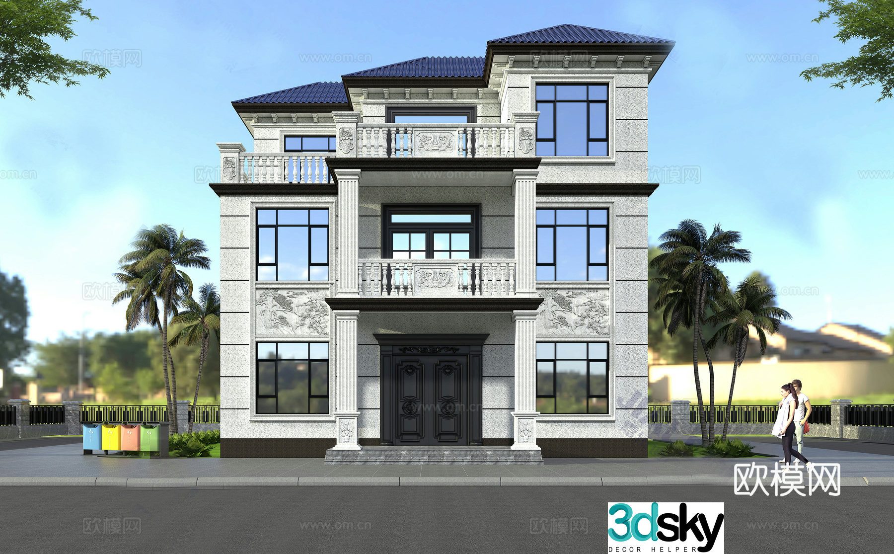 3D model of imitation stone paint building exterior
