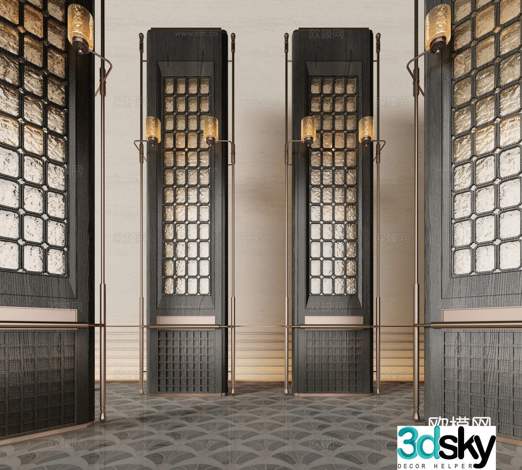 Modern water-patterned glass screen 3d model