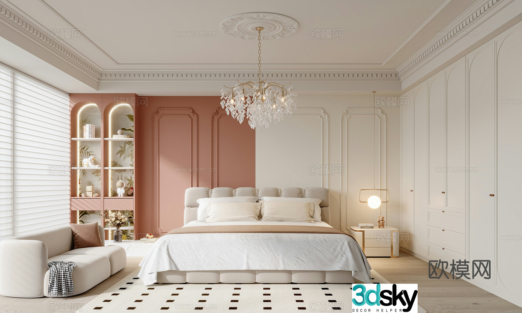 French creamy bedroom 3d model