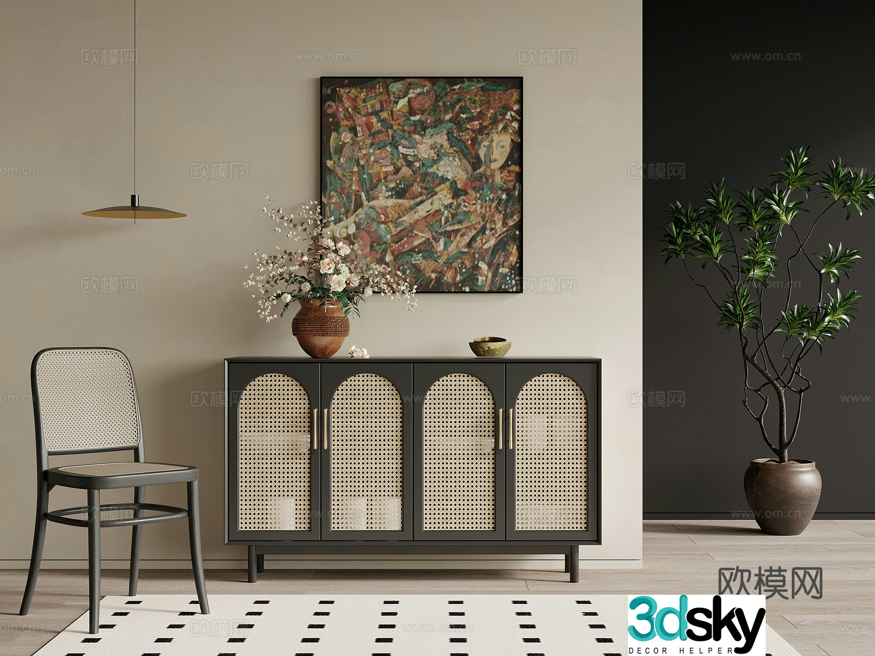 Entrance cabinet French retro style side cabinet end view cabinet leisure chair ornament decorative painting 3D model