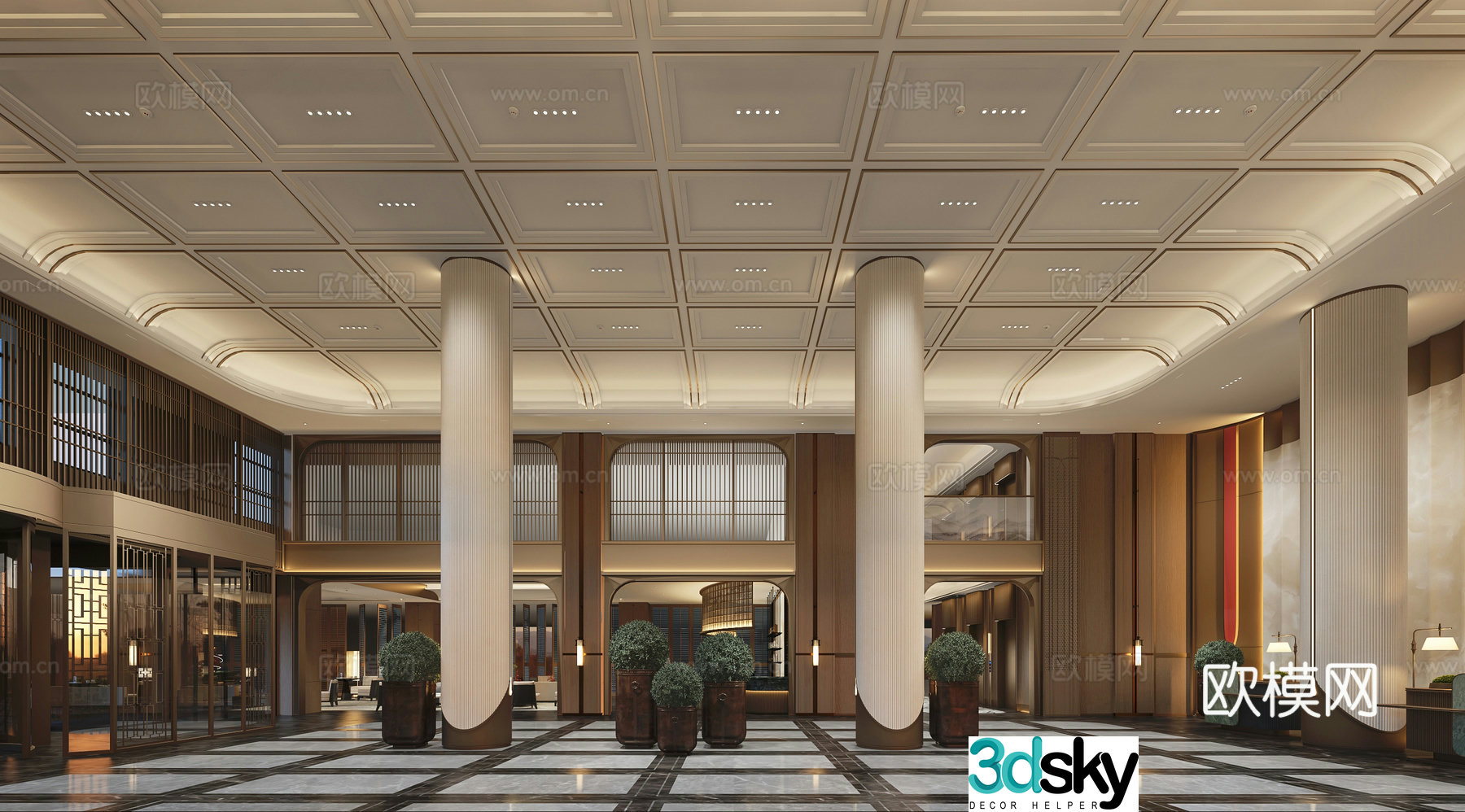 Modern hotel lobby elevator hall leisure area 3d model