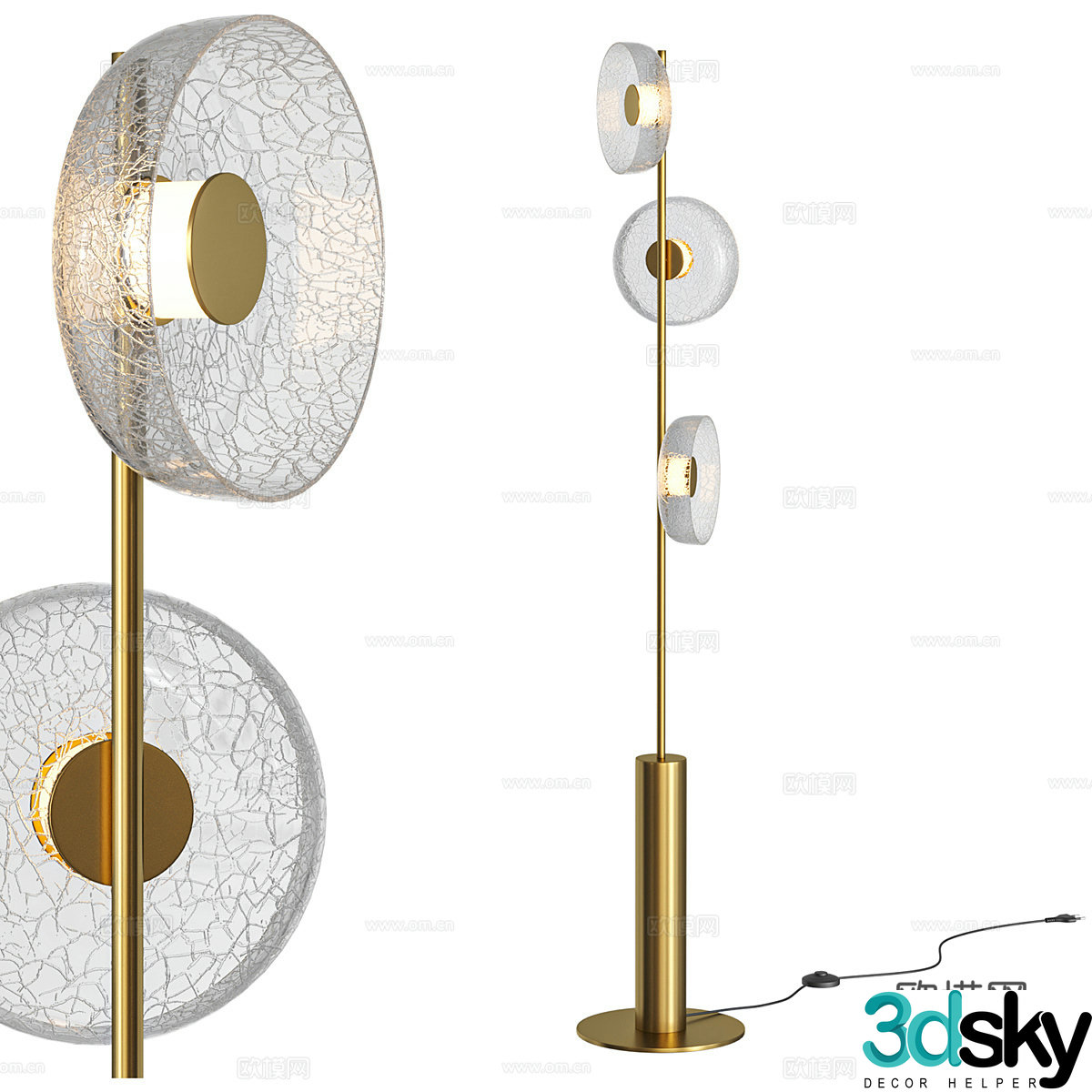 New Chinese style light luxury Glacier Crackle glass floor lamp 3D model