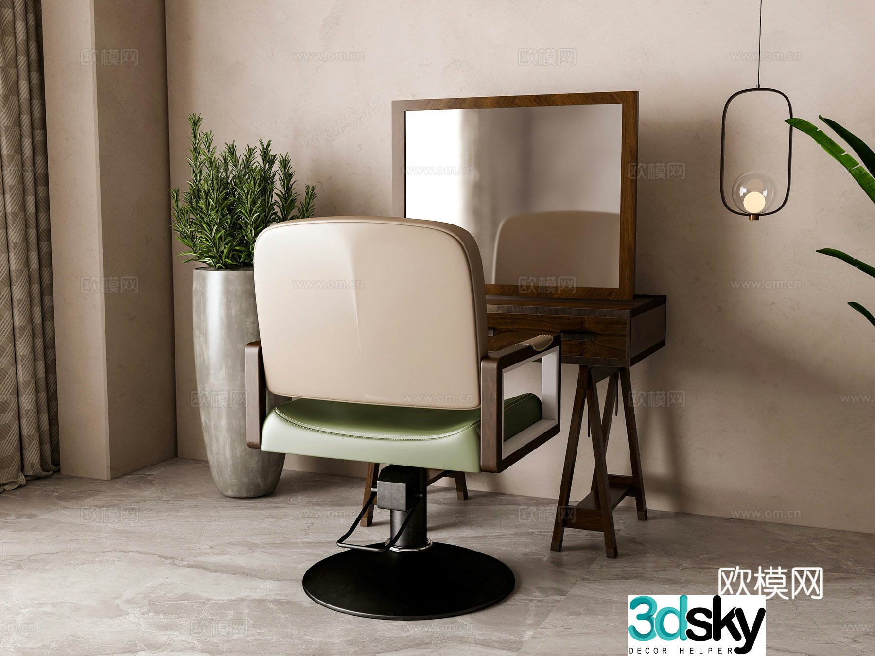 Nordic hairdressing table and chair 3d model