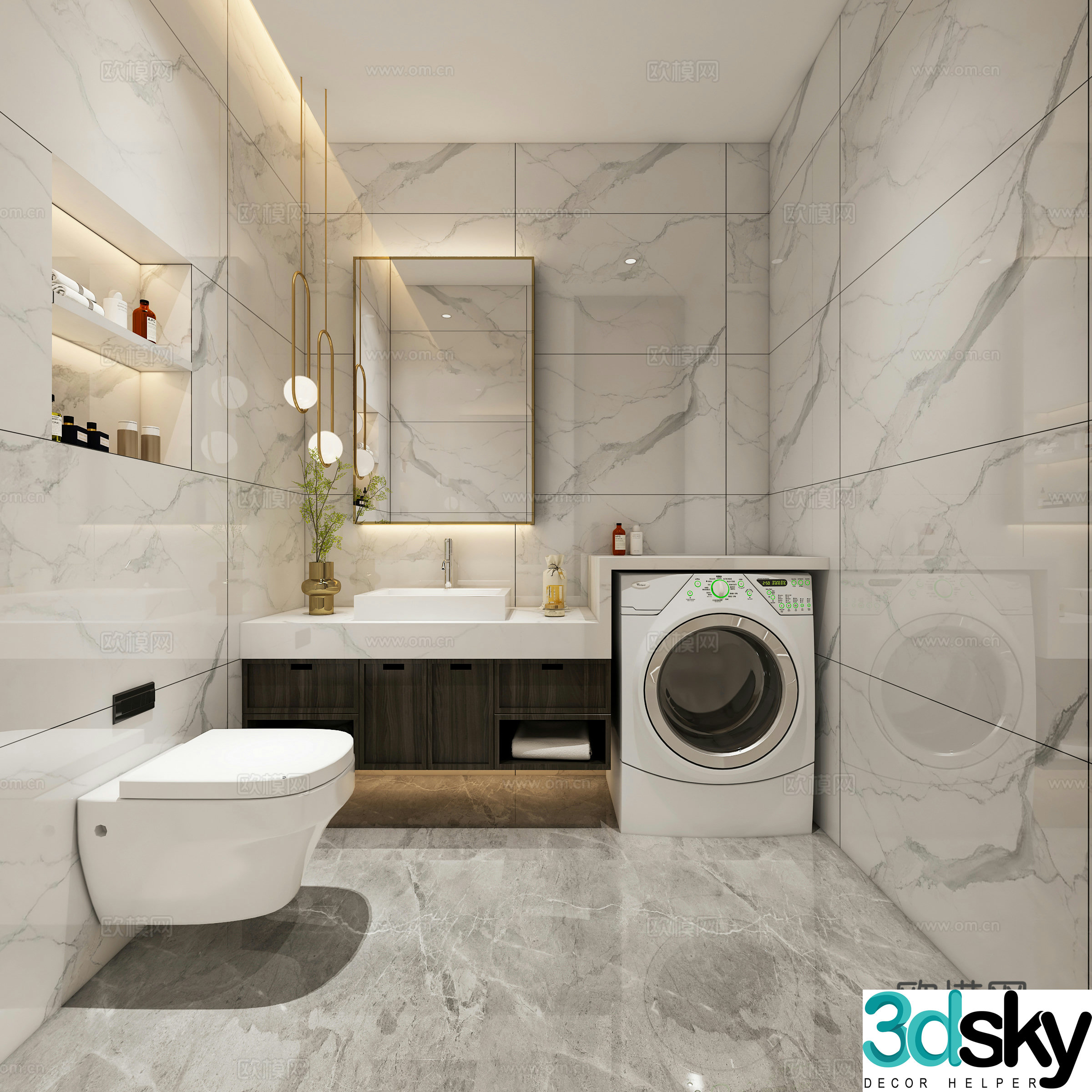 Modern bathroom wall-mounted toilet washing machine 3d model