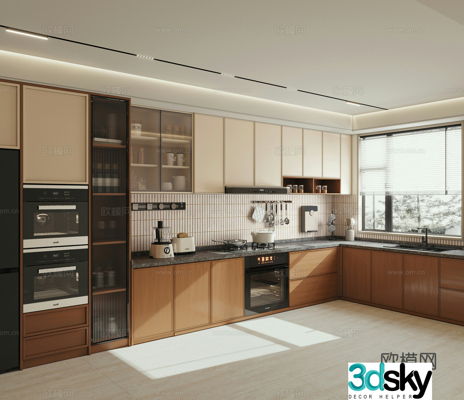 Modern medieval style semi-open kitchen 3d model