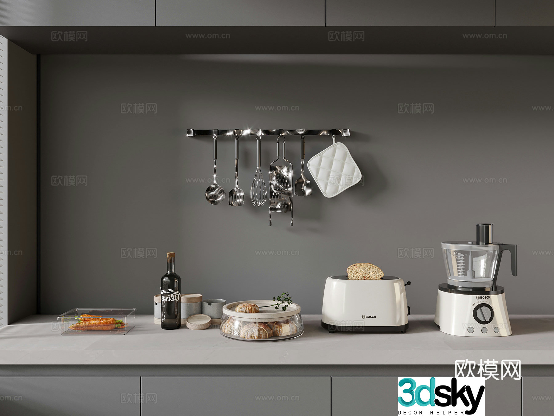 Modern kitchen appliances Daily appliances Coffee machine Bread machine Kitchen supplies 3D model