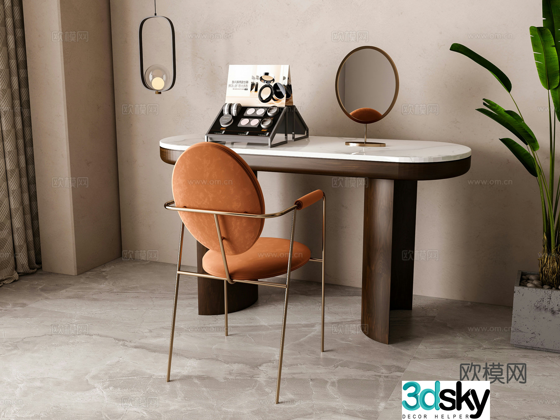 Modern dressing table chair combination 3d model
