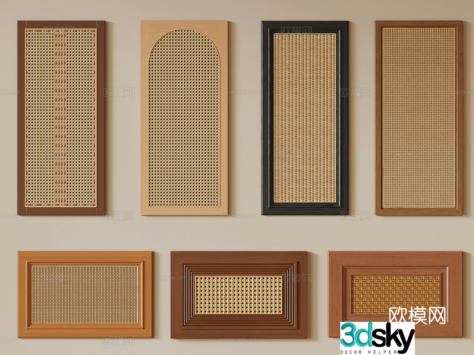 Medium-old rattan door panel French retro cabinet door drawer door 3D model