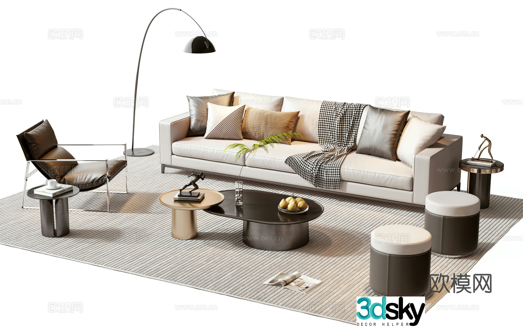 Modern sofa coffee table combination 3D model