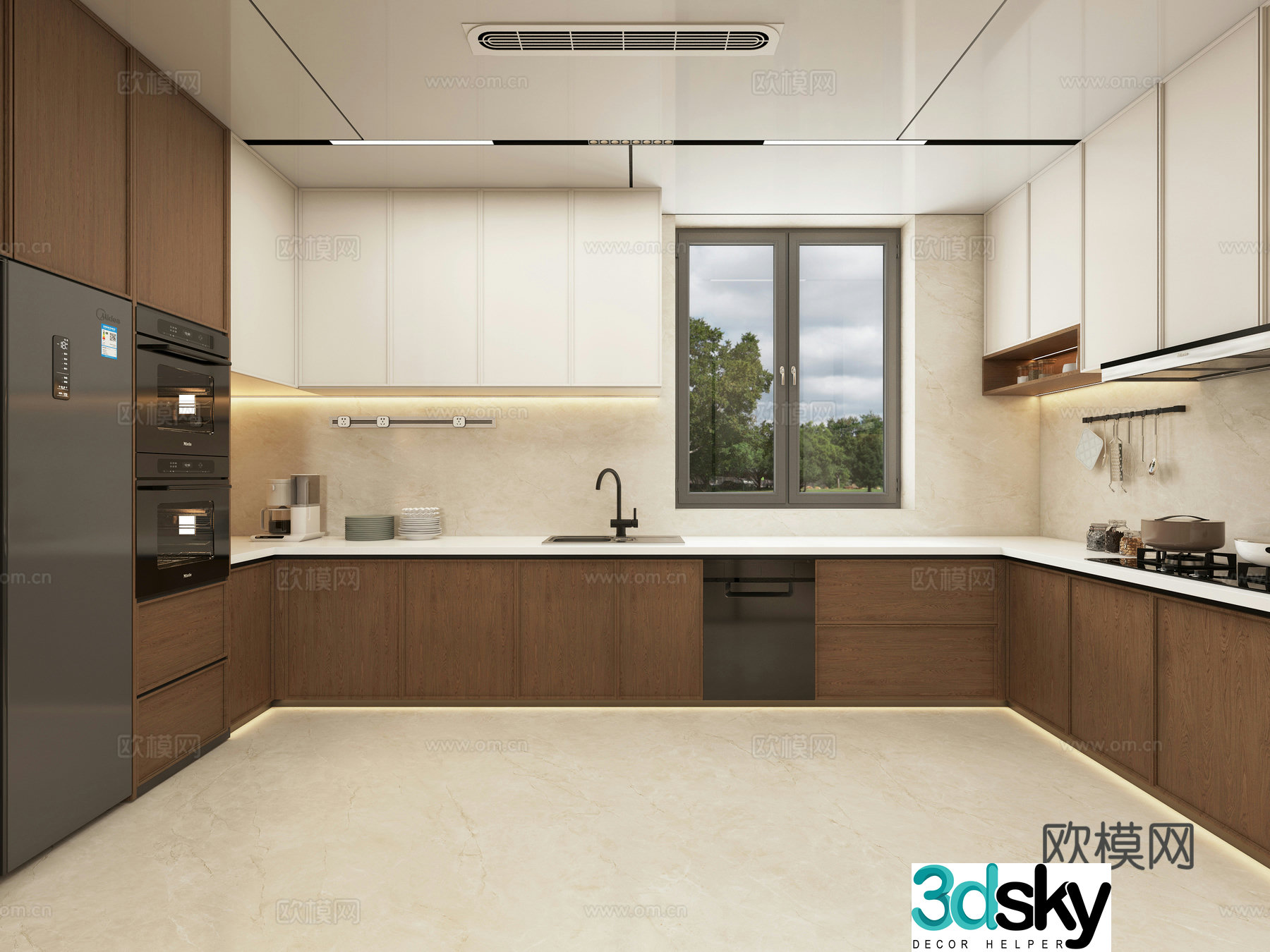 New Chinese-style kitchen Song’s aesthetic kitchen Middle-aged kitchen Open kitchen Electrical high cabinet 3D model