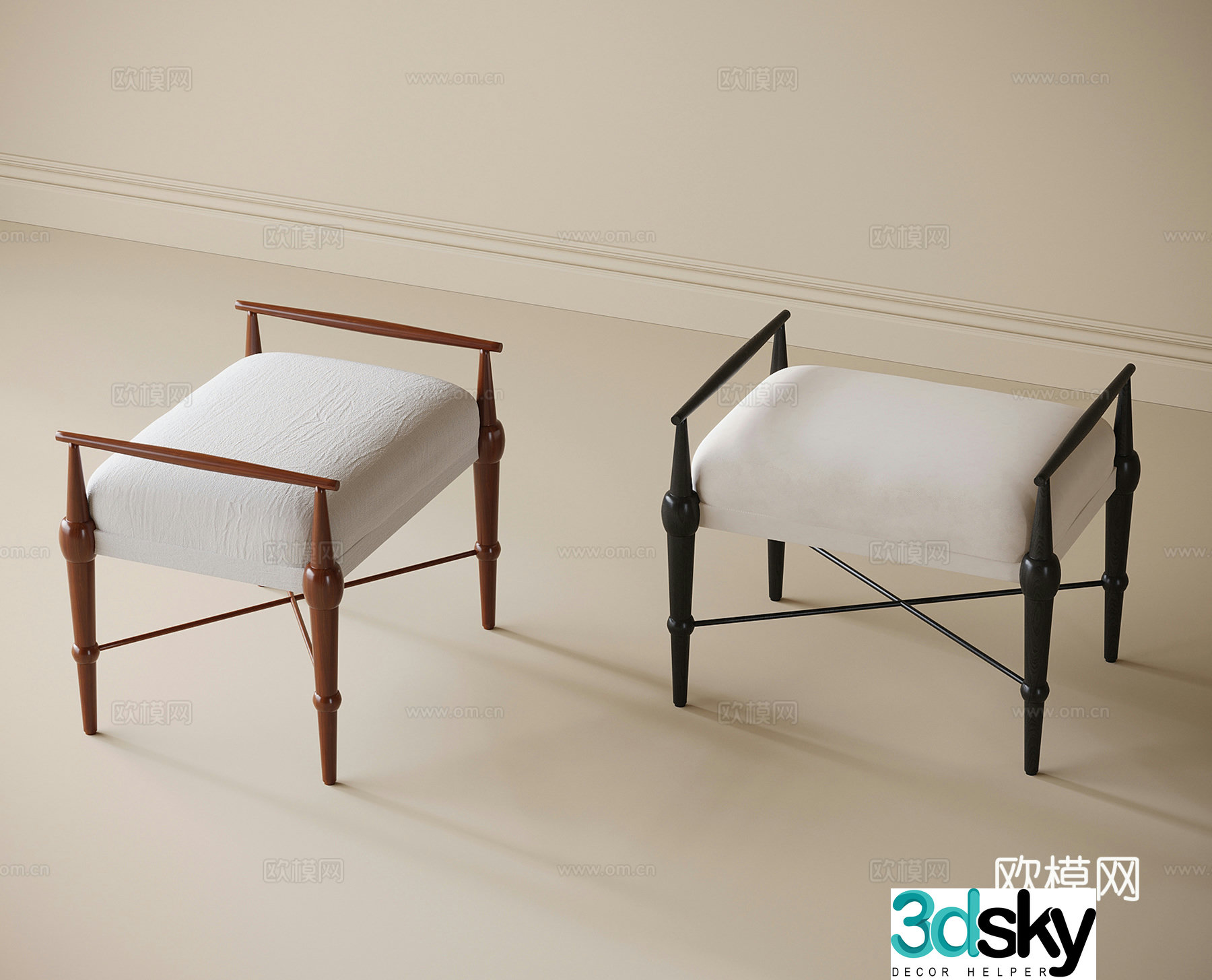 French shoe changing stool dressing stool 3d model