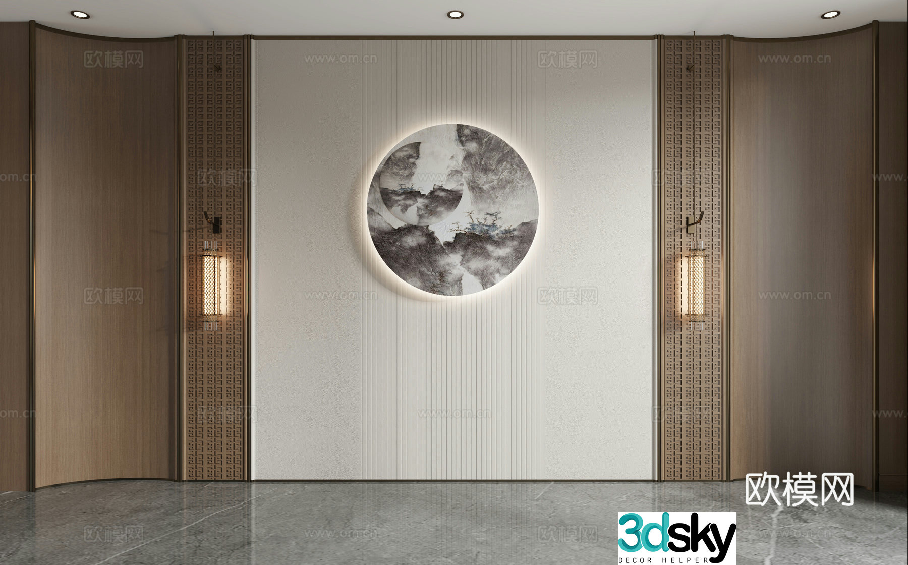 New Chinese style background wall 3d model