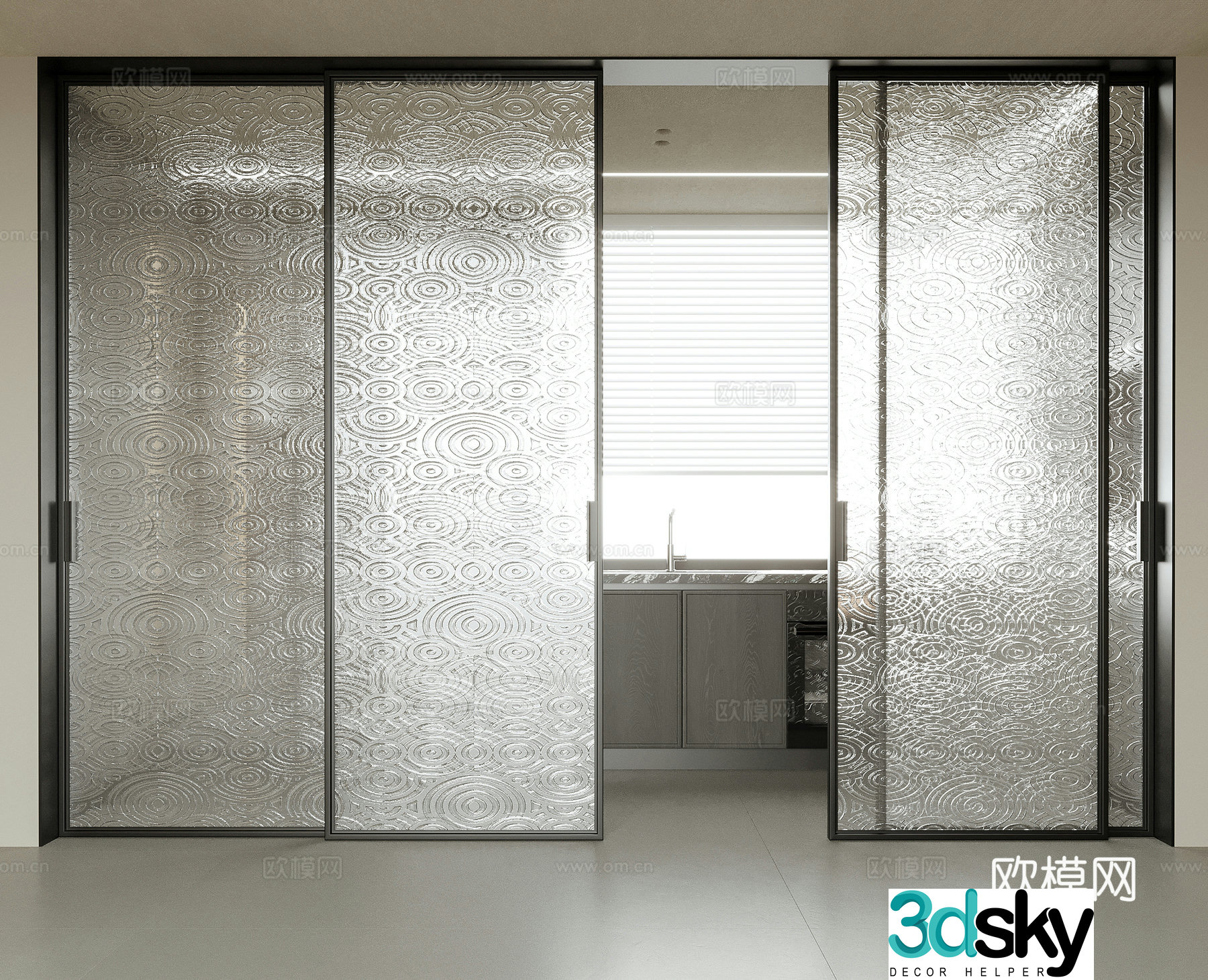 Modern glass door sliding door kitchen door 3d model