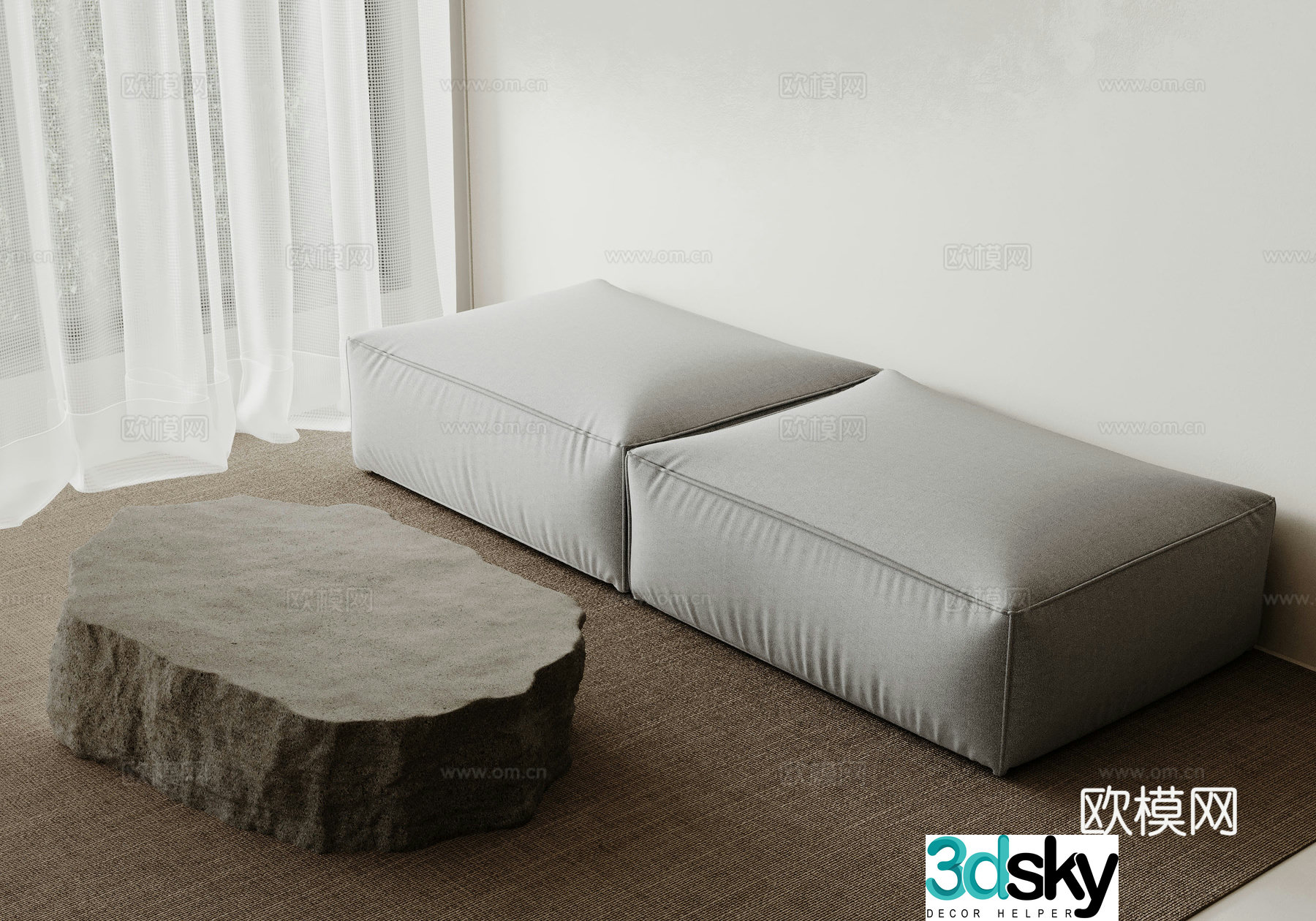 Modern double sofa coffee table 3d model