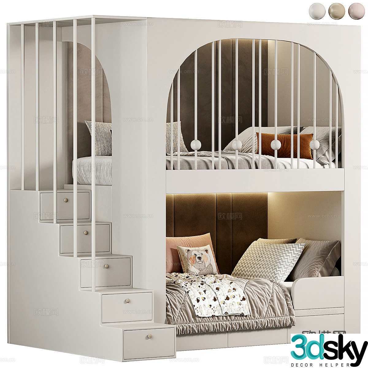 Modern children’s bed with high and low bed 3D model