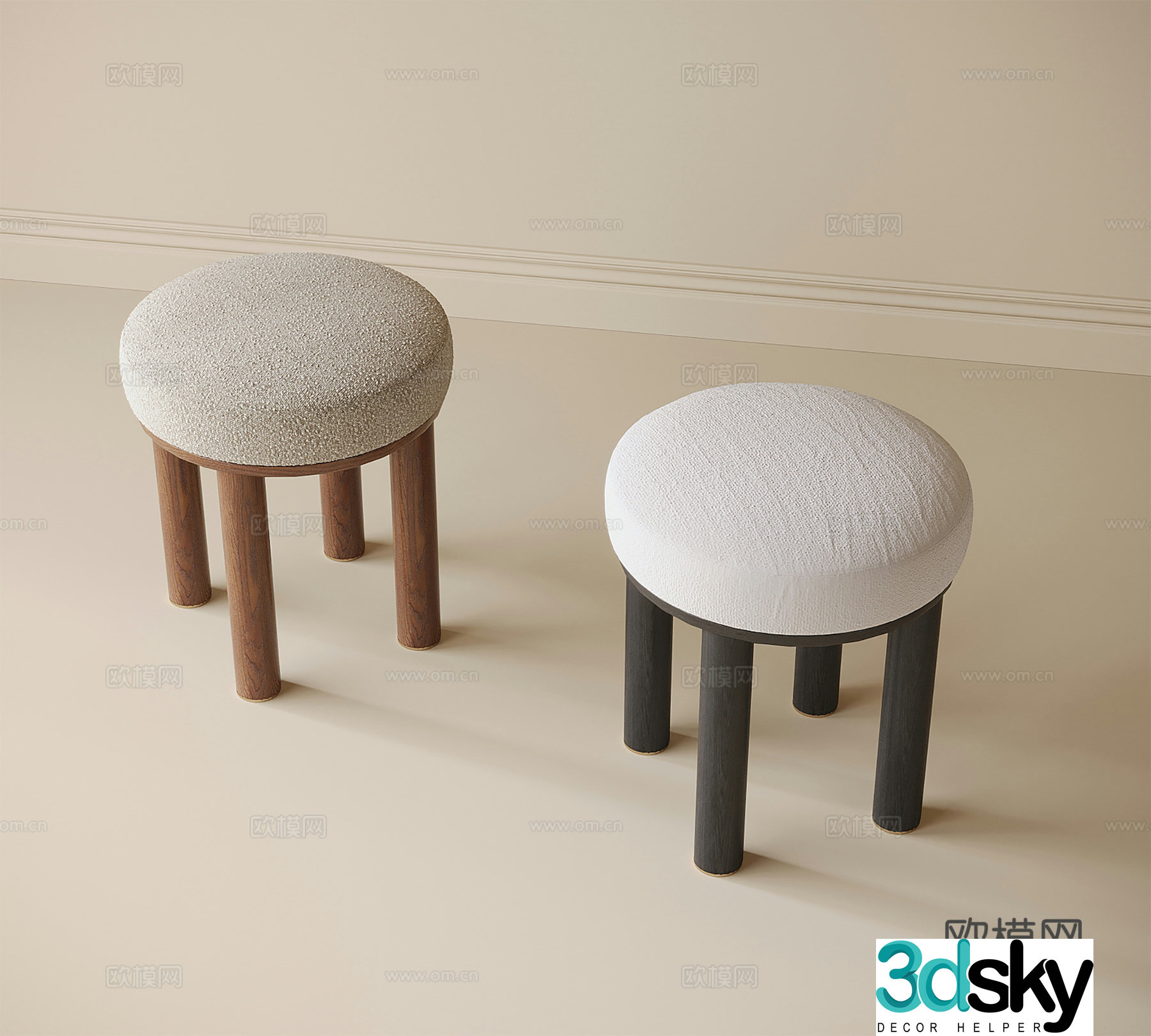 Modern stool shoe changing stool round stool 3d model