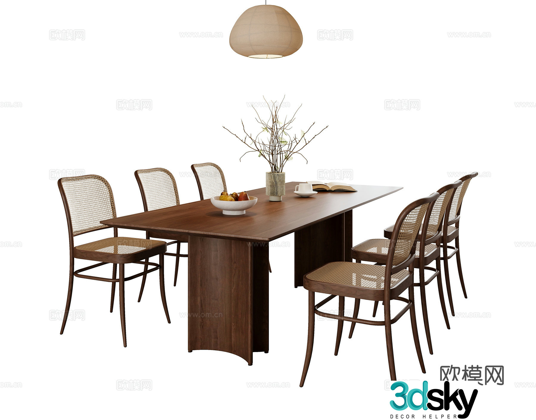 Medium style dining table and chair combination 3D model