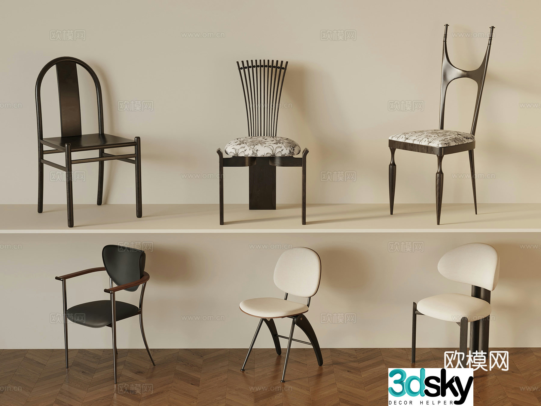 French medieval dining table and chair 3D model