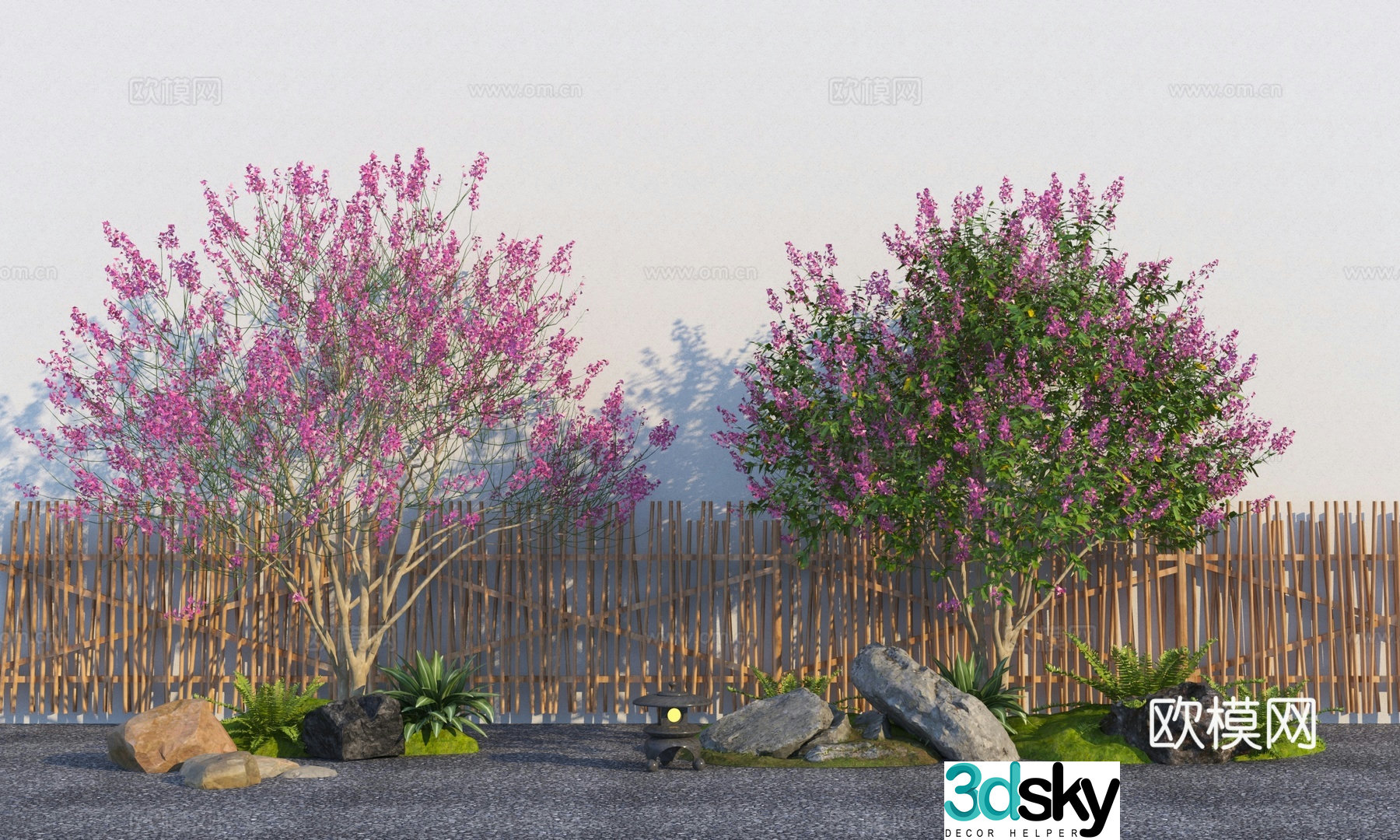 Modern plant flower border crape myrtle peach tree cherry blossom tree 3d model
