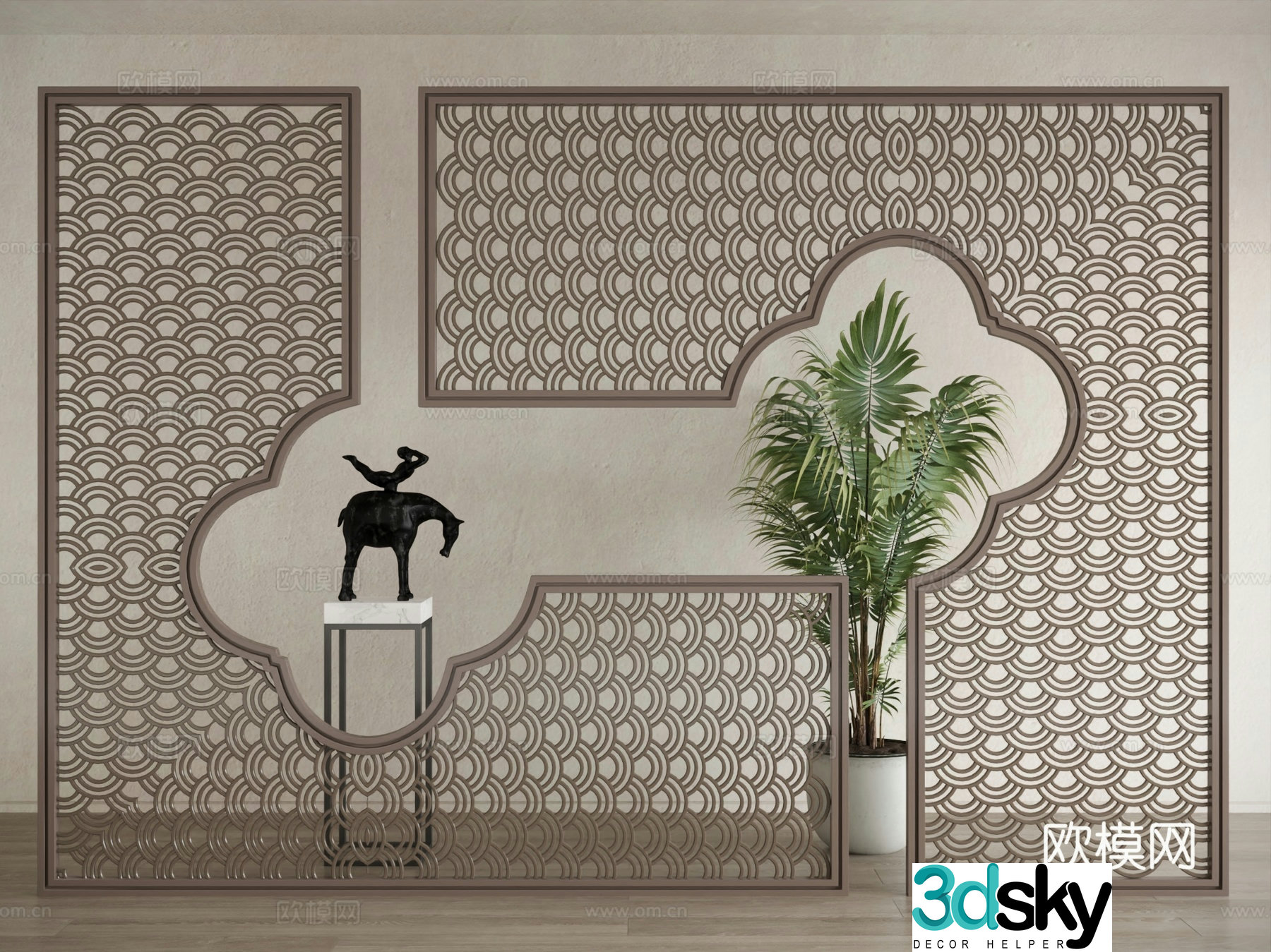 New Chinese-style screen Iron screen Metal screen 3D model