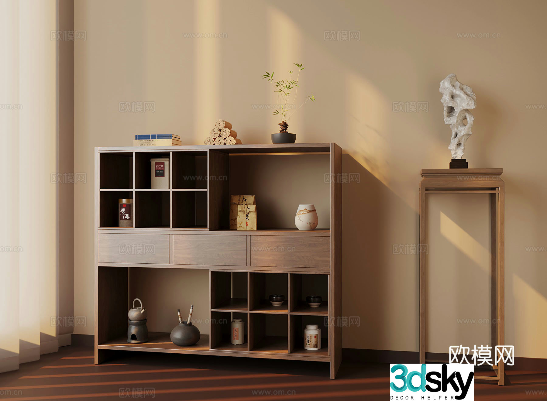 New Chinese style entrance cabinet 3D model
