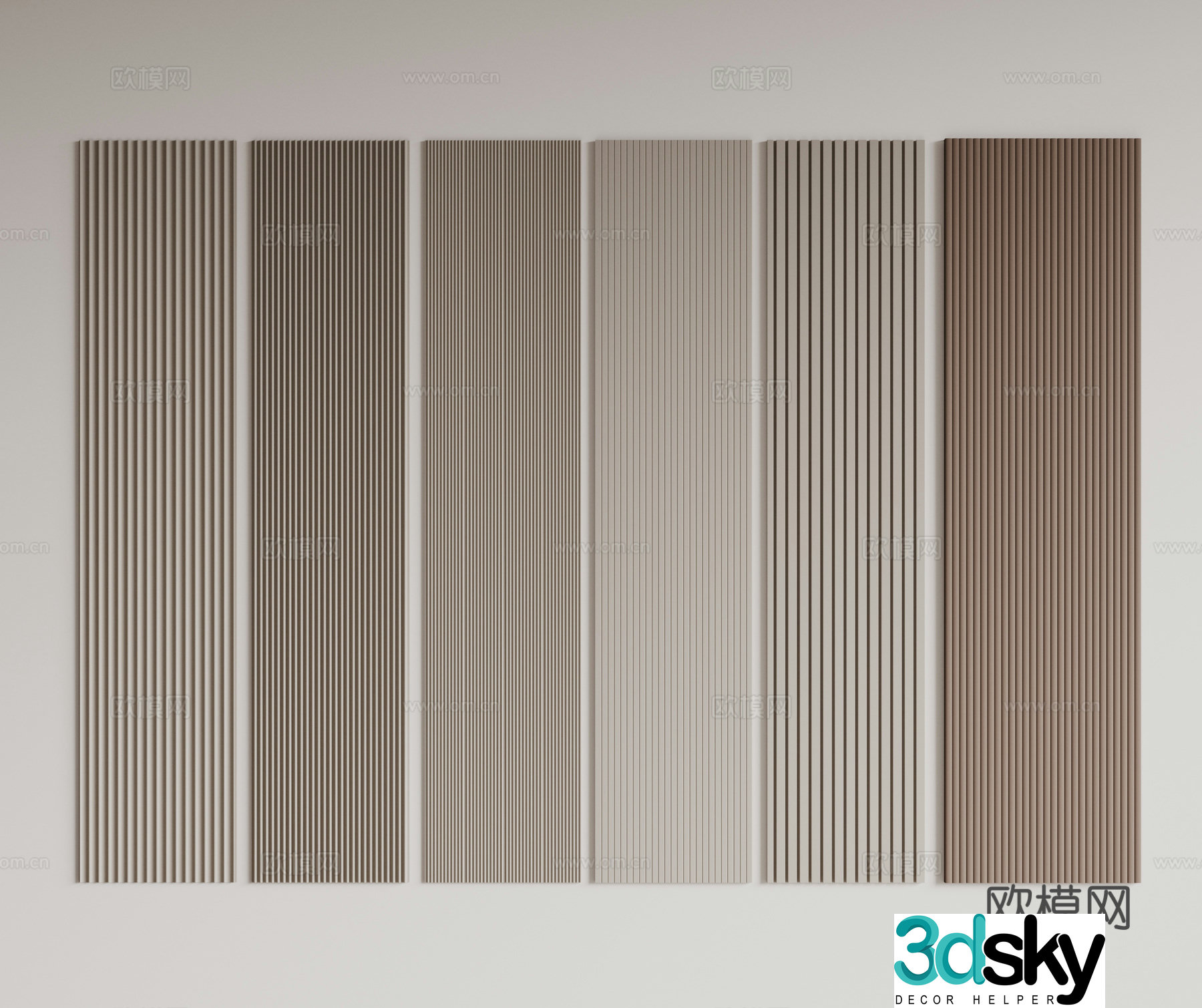 Modern Great Wall Board Grille Board Wall Board Wooden Veneer Lines Background Wall Wavy Board Wall Decoration 3D Model