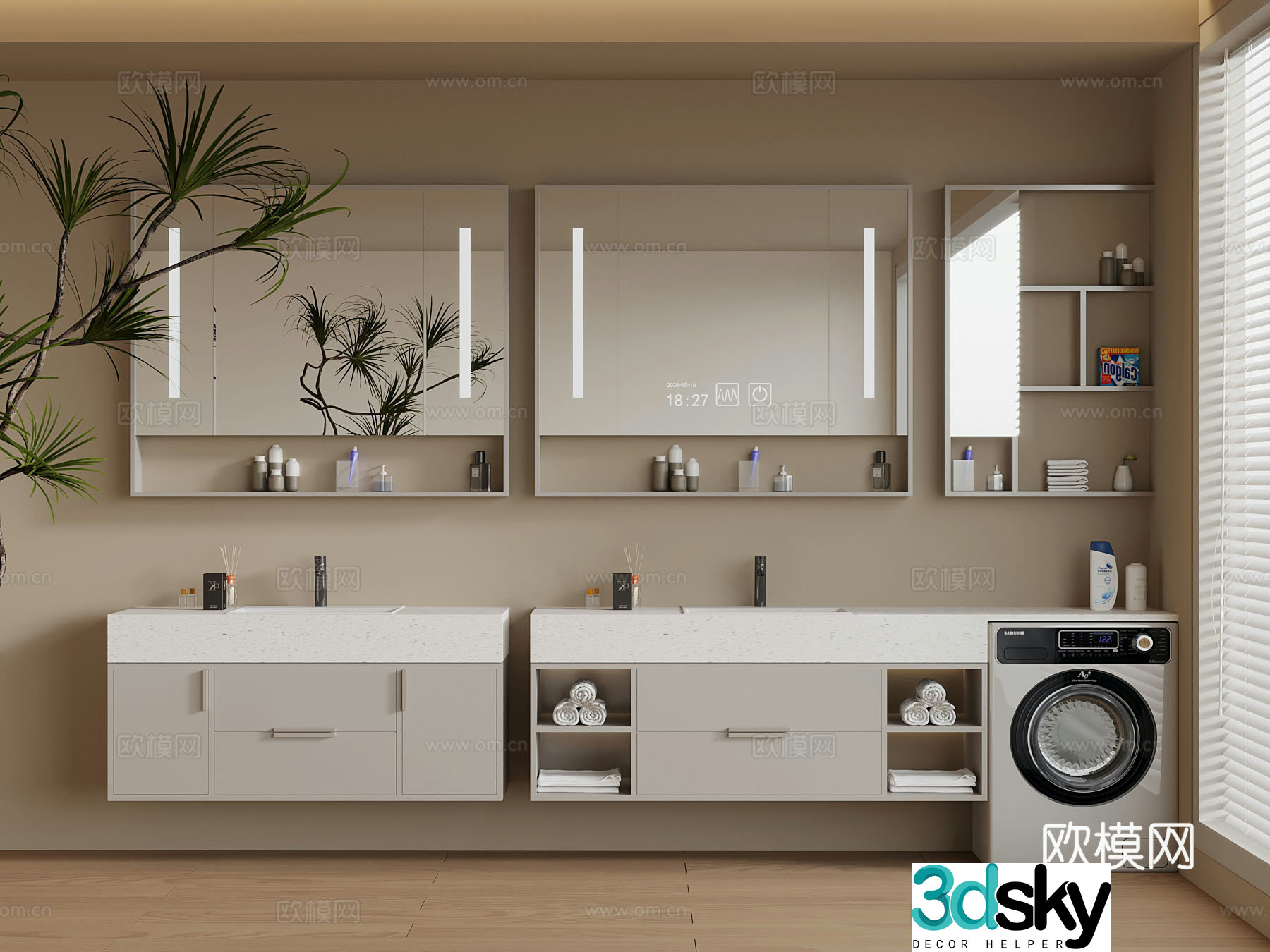 Modern creamy bathroom cabinet 3d model