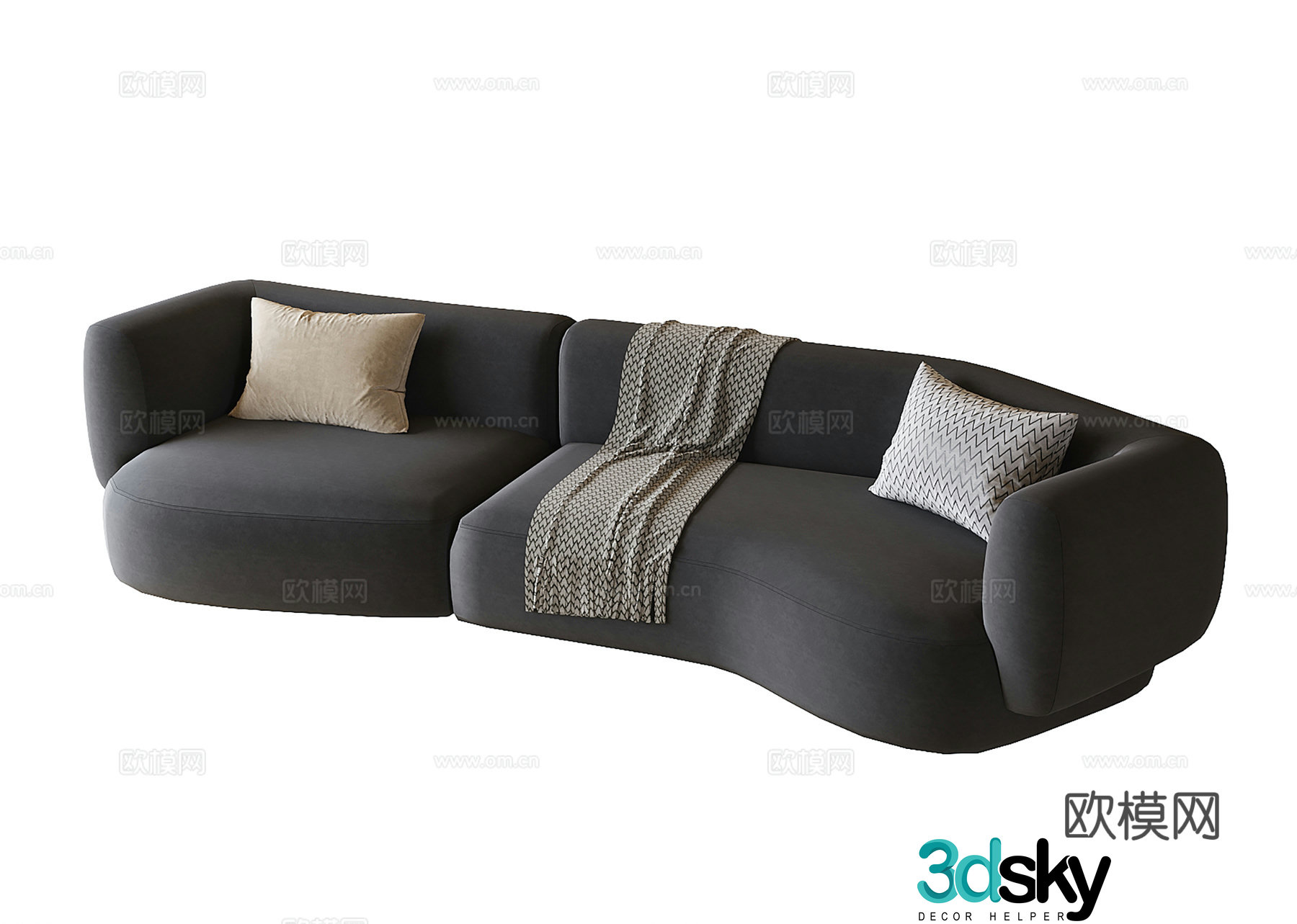 Modern double sofa curved sofa 3d model