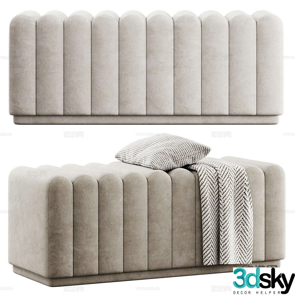 Modern Cream Eichholtz Bente Sofa Stool 3D Model