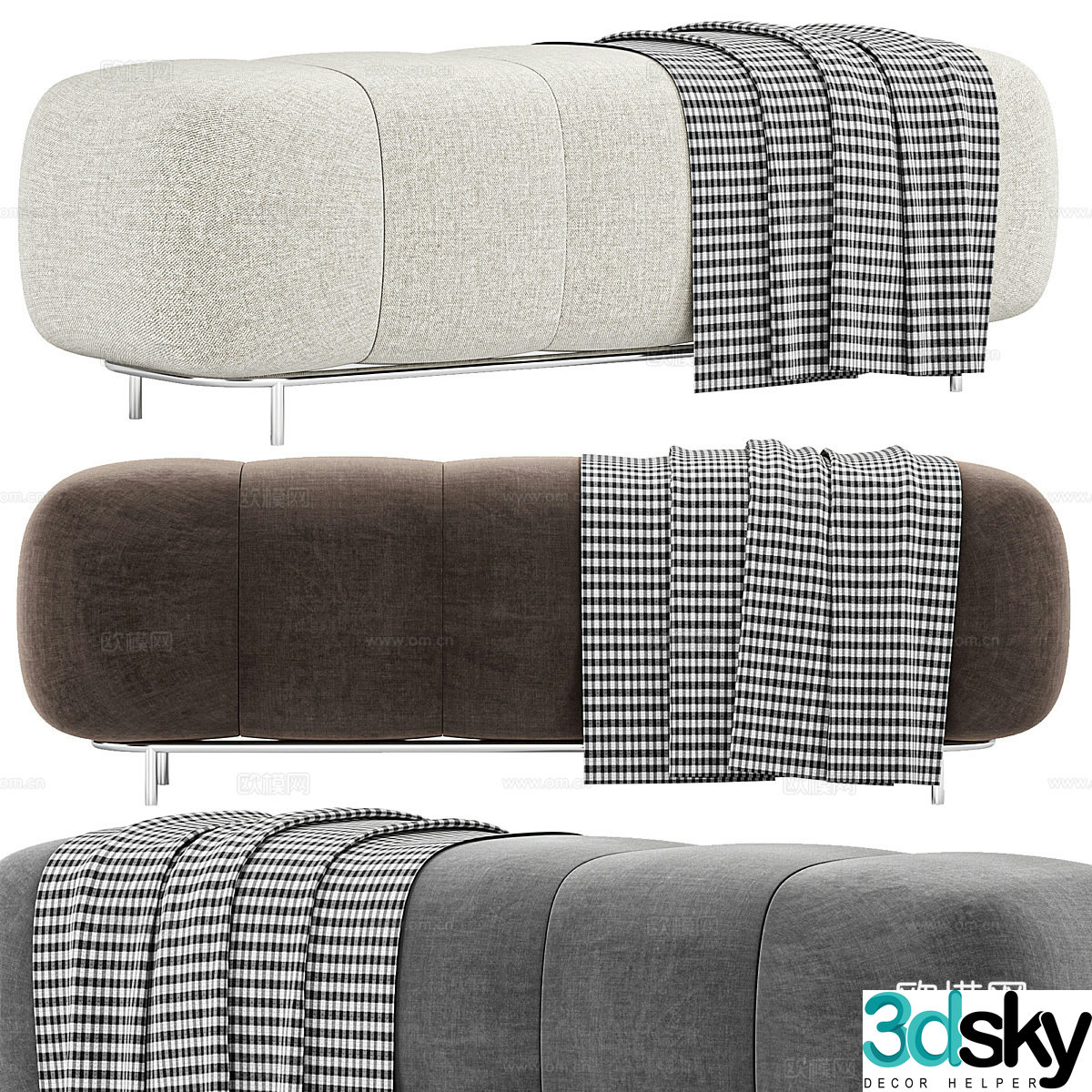 Modern light luxury Zefir Banquette sofa stool 3d model