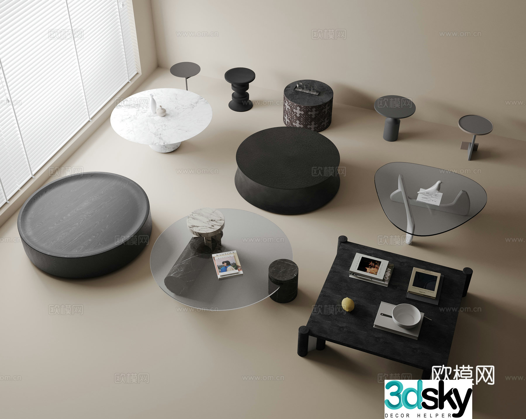 Modern coffee table ornaments side table 3d model