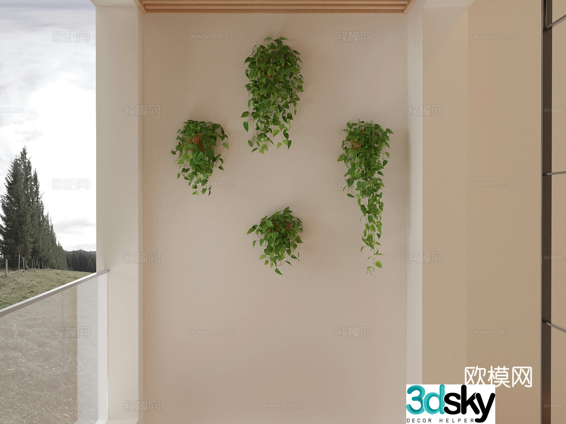 Green plant hanging basket 3d model