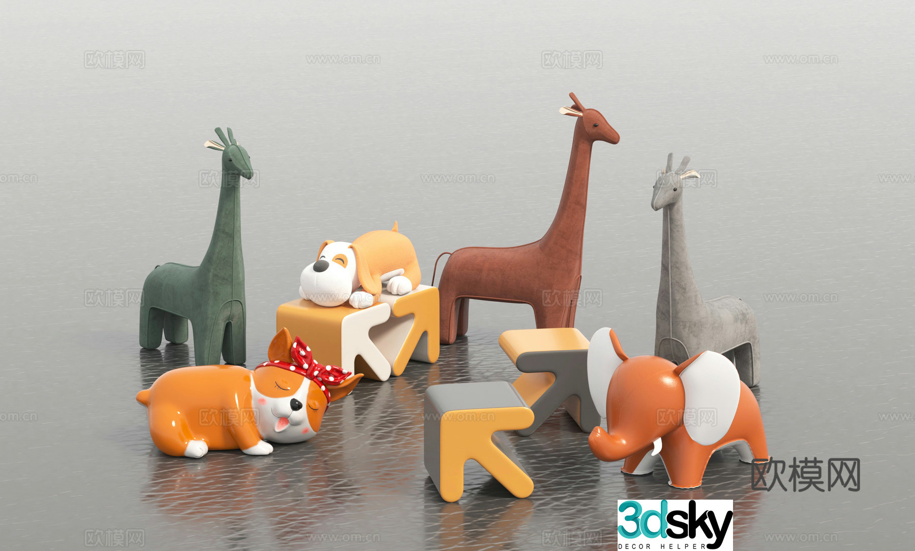 Toy decoration combination cartoon animal stool animal sofa children’s play area ornaments 3D model
