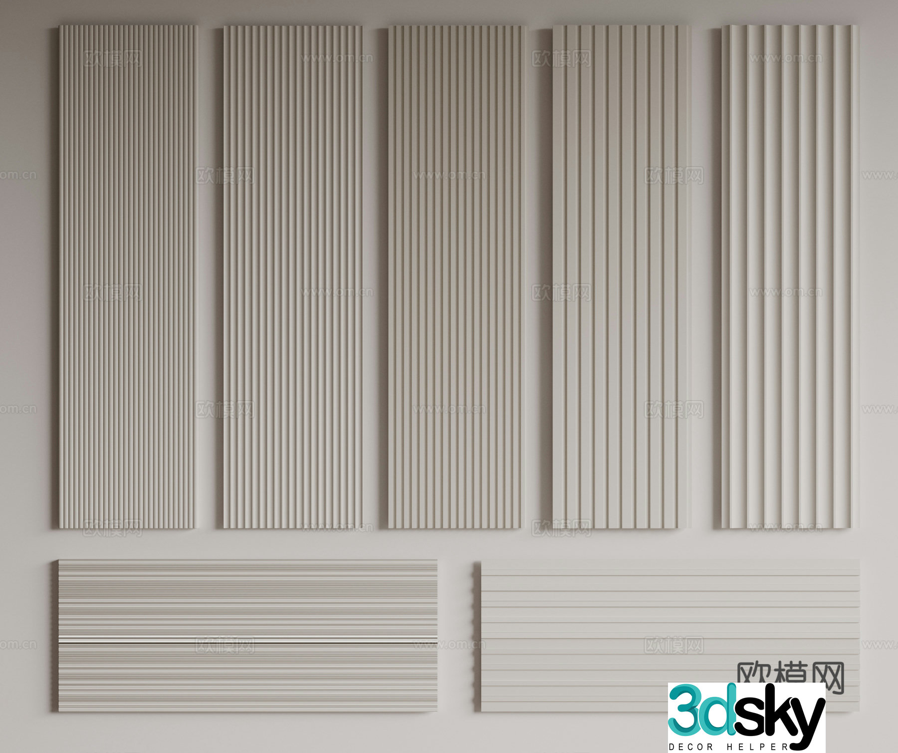Modern Great Wall Board Grille Board Wall Board Wooden Veneer Lines Background Wall Wavy Board Wall Decoration 3D Model