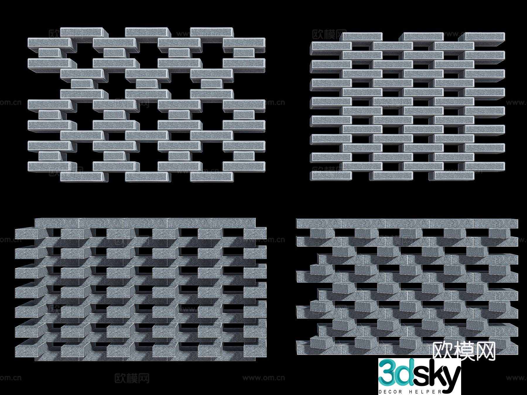 Modern blue brick partition Hollow blue brick wall Blue brick decorative wall Creative blue brick wall Hollow brick wall 3D model